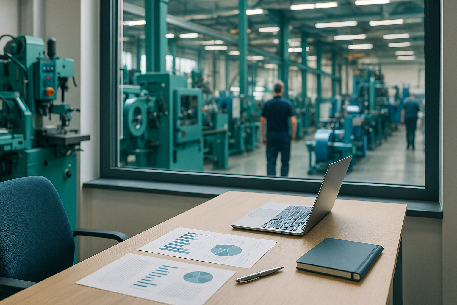 Unternehmer plant die Firmenauflösung mit Unterlagen im hellen Büro