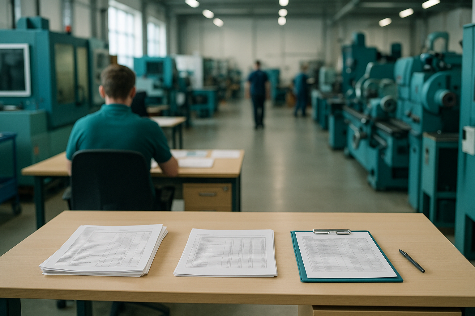 Geschäftsleute prüfen Unterlagen und Inventarlisten bei der Firmenschließung