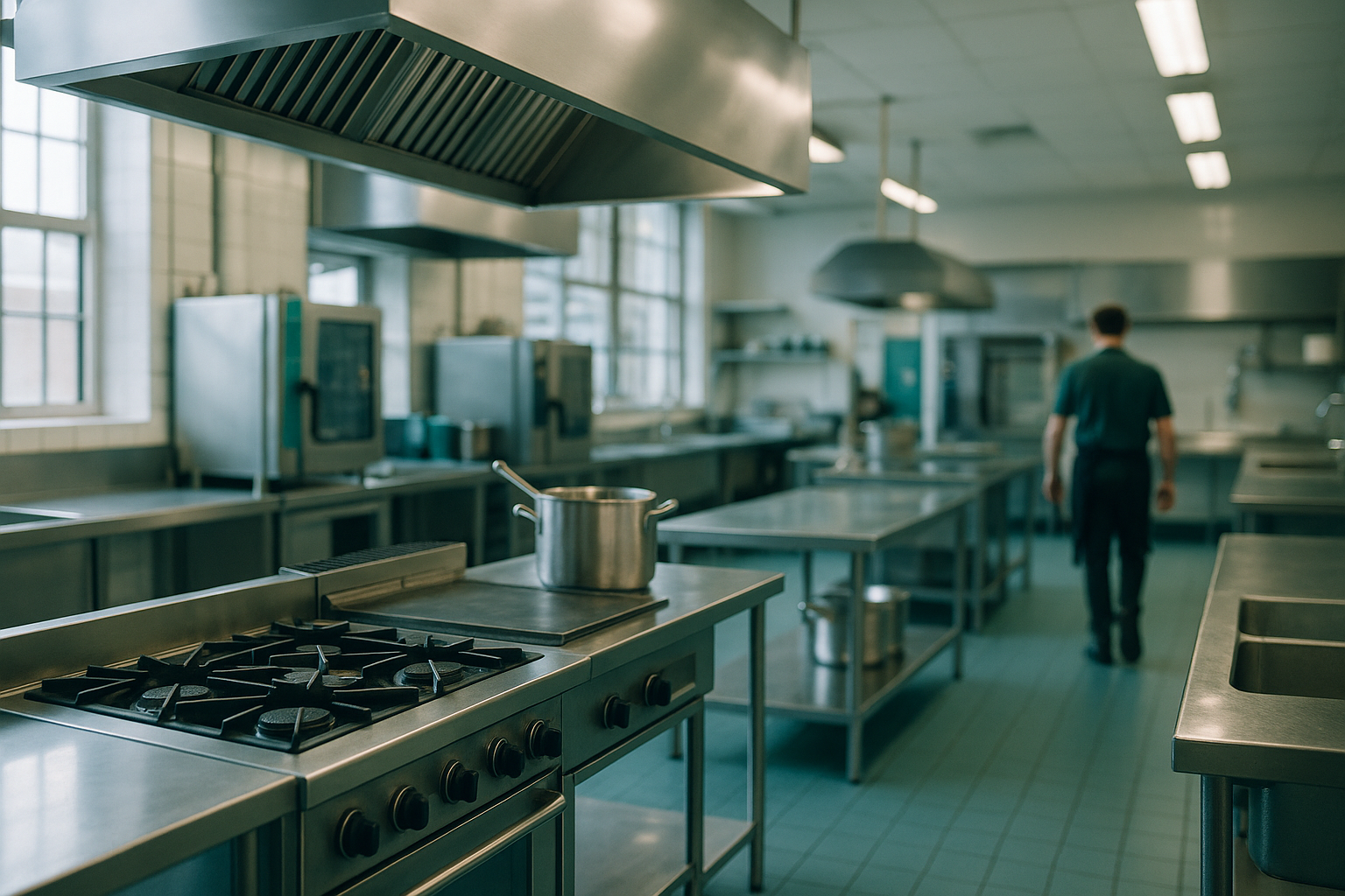 Leere Profikueche eines Gastronomiebetriebs vor der Betriebsaufloesung