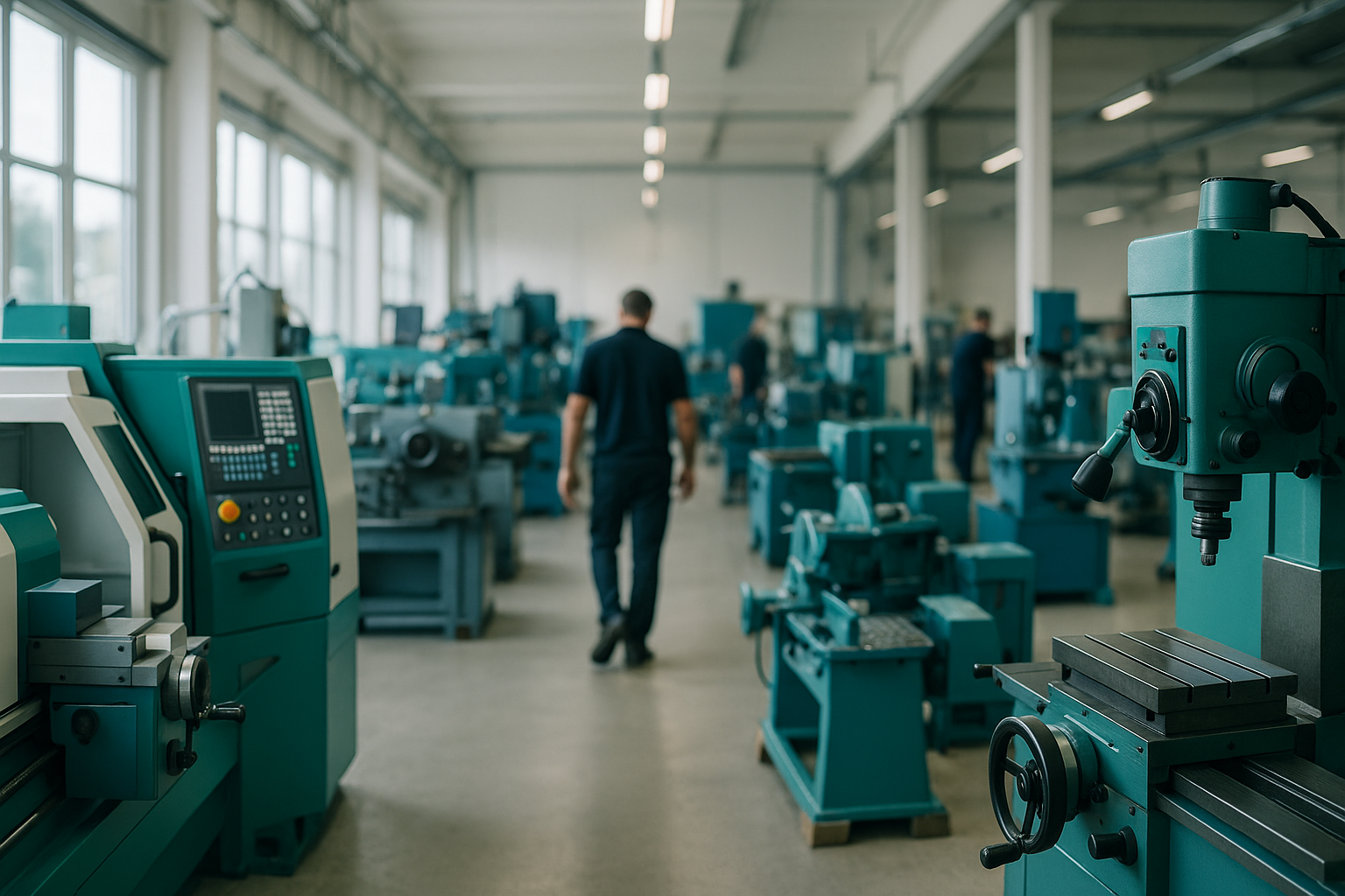 Werkshalle mit Maschinen und Inventar während der Verwertung einer GbR