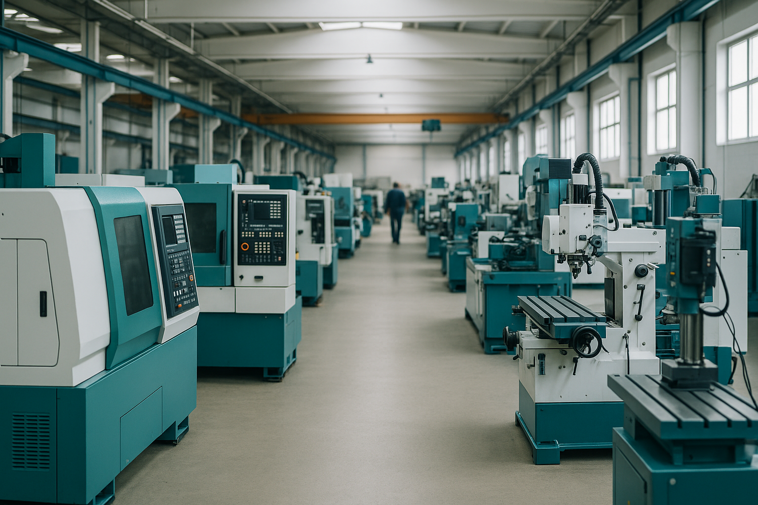 Industriemaschinen in einer Werkshalle werden für Verwertung und Abtransport vorbereitet