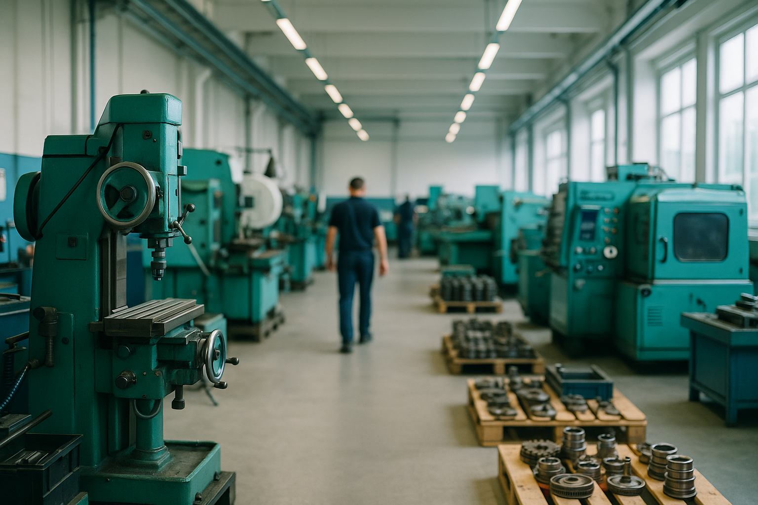 Werkshalle mit Maschinen und Inventar, bereit zur Bewertung und Verwertung