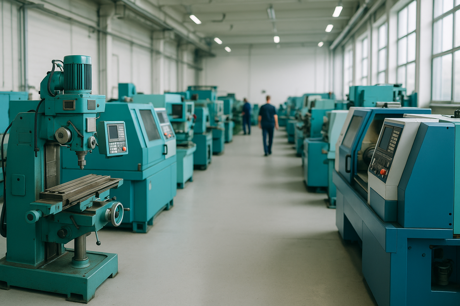 Gebrauchte Industriemaschinen in einer Halle zur Bewertung und Verwertung